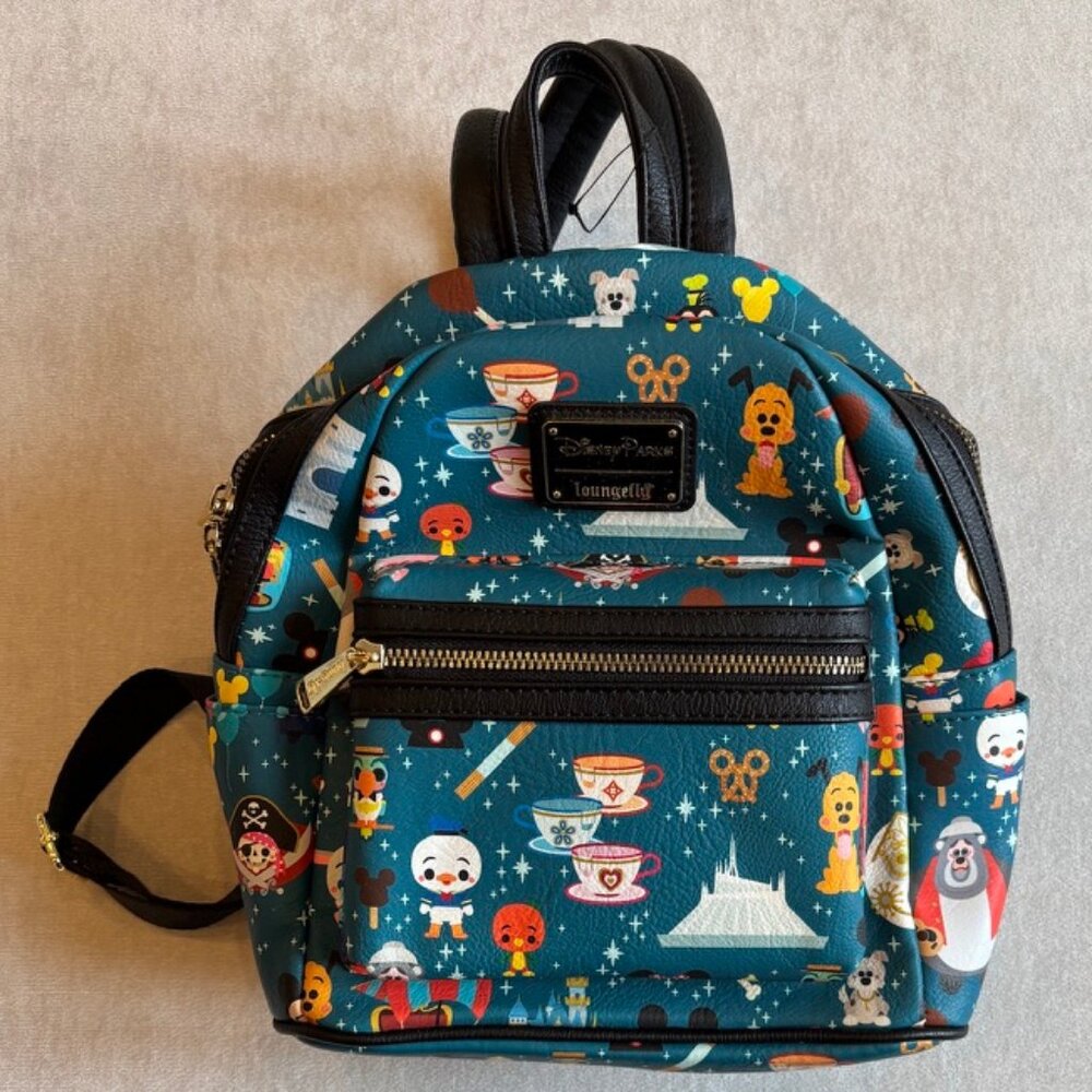 DISNEY PARKS LOUNGEFLY BACKPACK Disney Characters Blue EUC